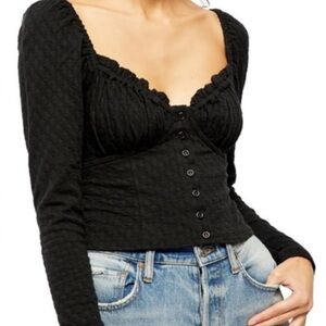 Free People Ladybug Long Sleeve Textured Black Corset Top- size Small